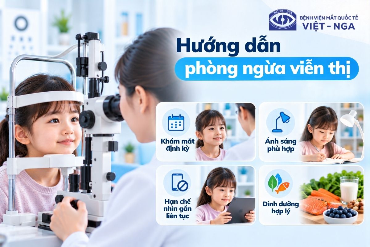 Khám mắt định kỳ giúp phát hiện sớm thay đổi khúc xạ dù không thể ngăn hoàn toàn viễn thị cấu trúc.