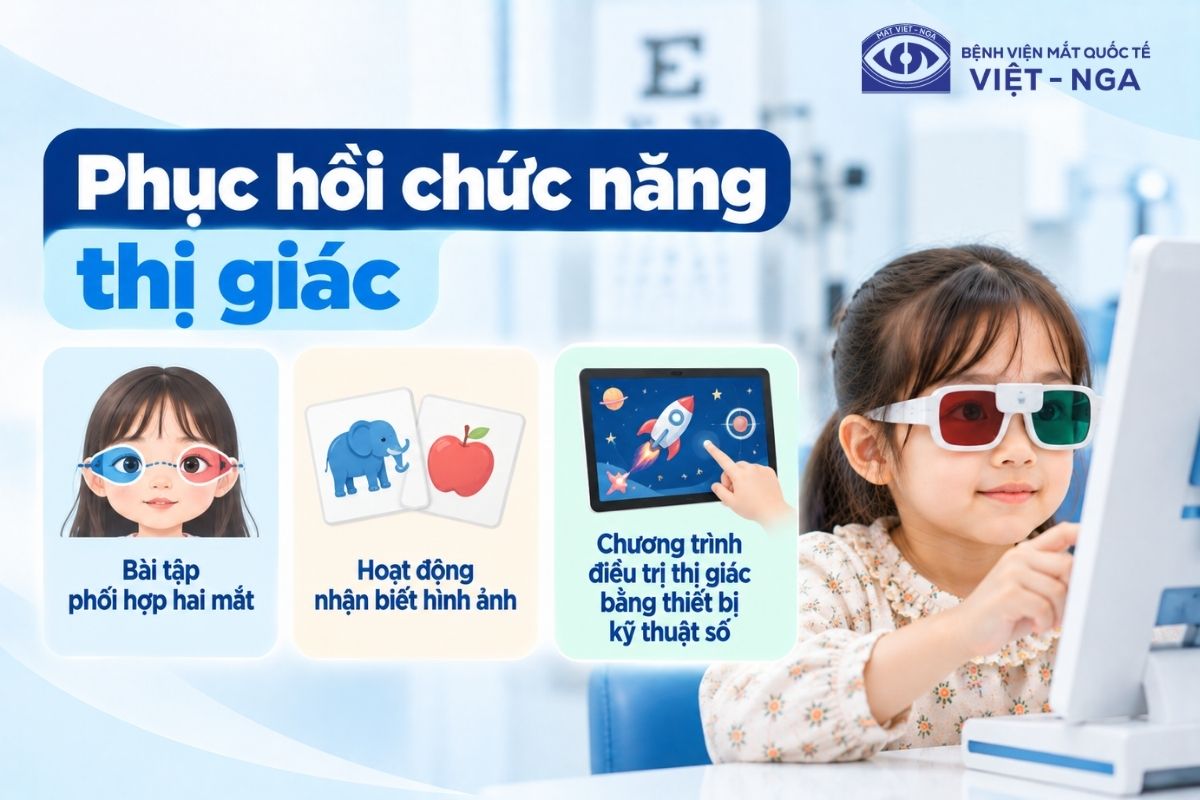 Các bài tập chuyên sâu hỗ trợ cải thiện khả năng định thị và phối hợp thị giác hai mắt.