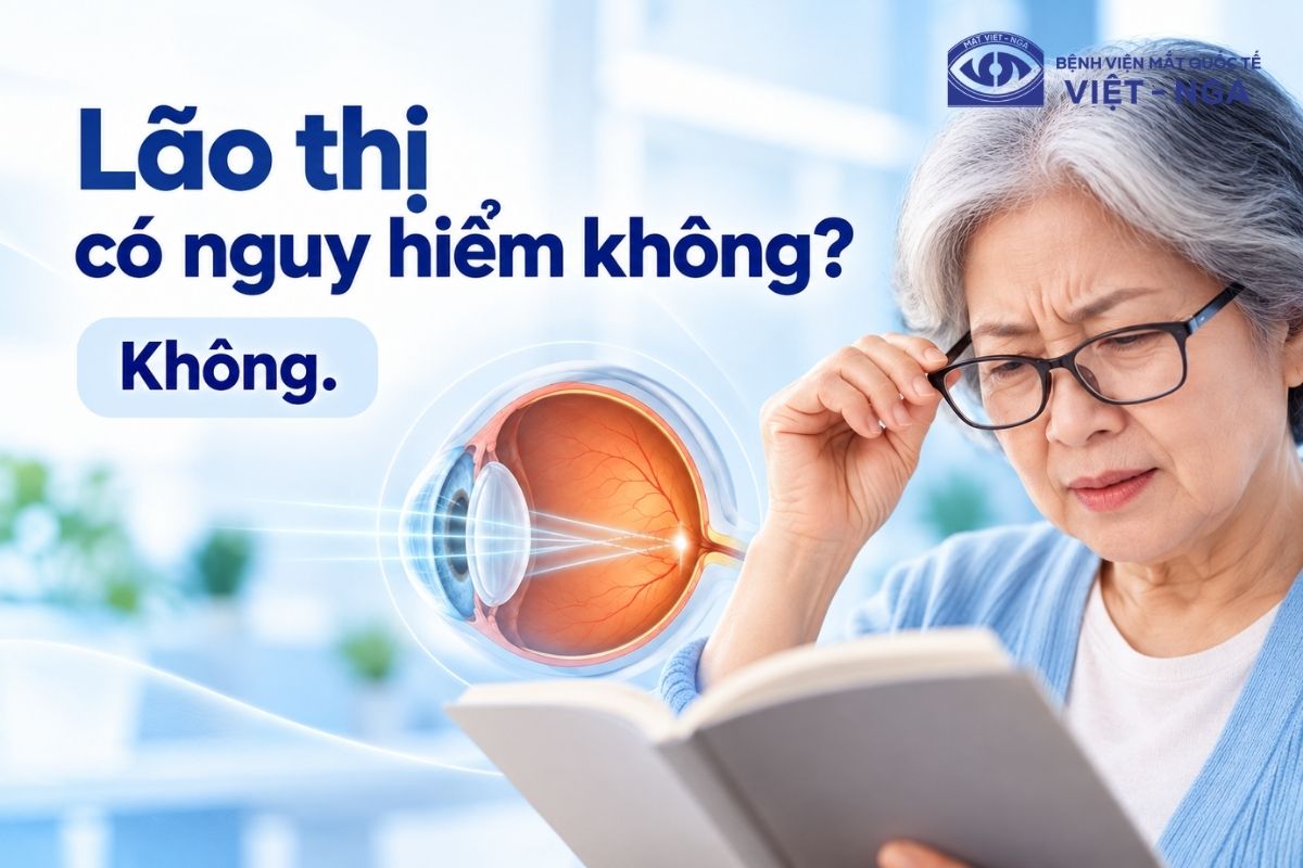 Lão thị không gây mù lòa nhưng có thể làm giảm thị lực nhìn gần và gây mỏi mắt, đau đầu 