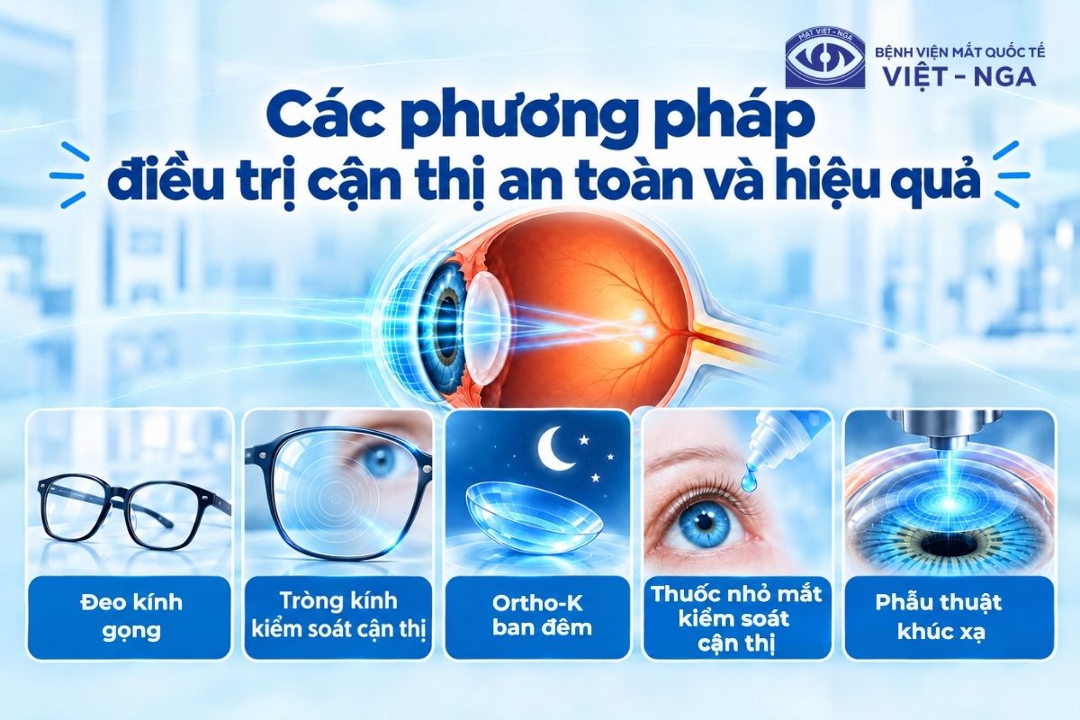 Cận thị có thể được kiểm soát bằng kính, thuốc nhỏ mắt, Ortho-K hoặc phẫu thuật