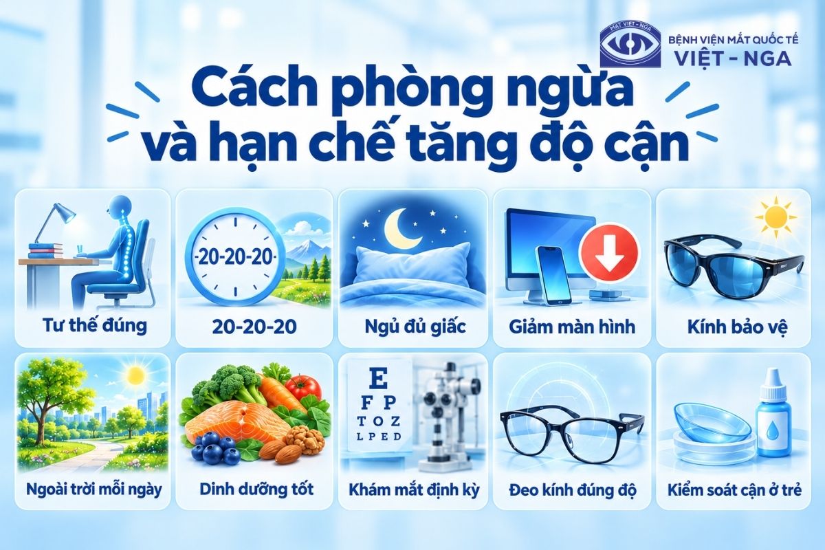 Duy trì thói quen sinh hoạt khoa học và khám mắt định kỳ giúp bảo vệ thị lực, hạn chế tăng độ cận