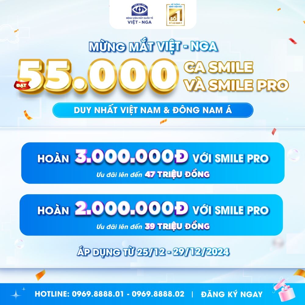 Ưu đãi ĐẶC BIỆT mừng Mắt Việt - Nga đạt 55.000 ca xóa cận Smile đầu tiên tại Việt Nam và ĐNÁ