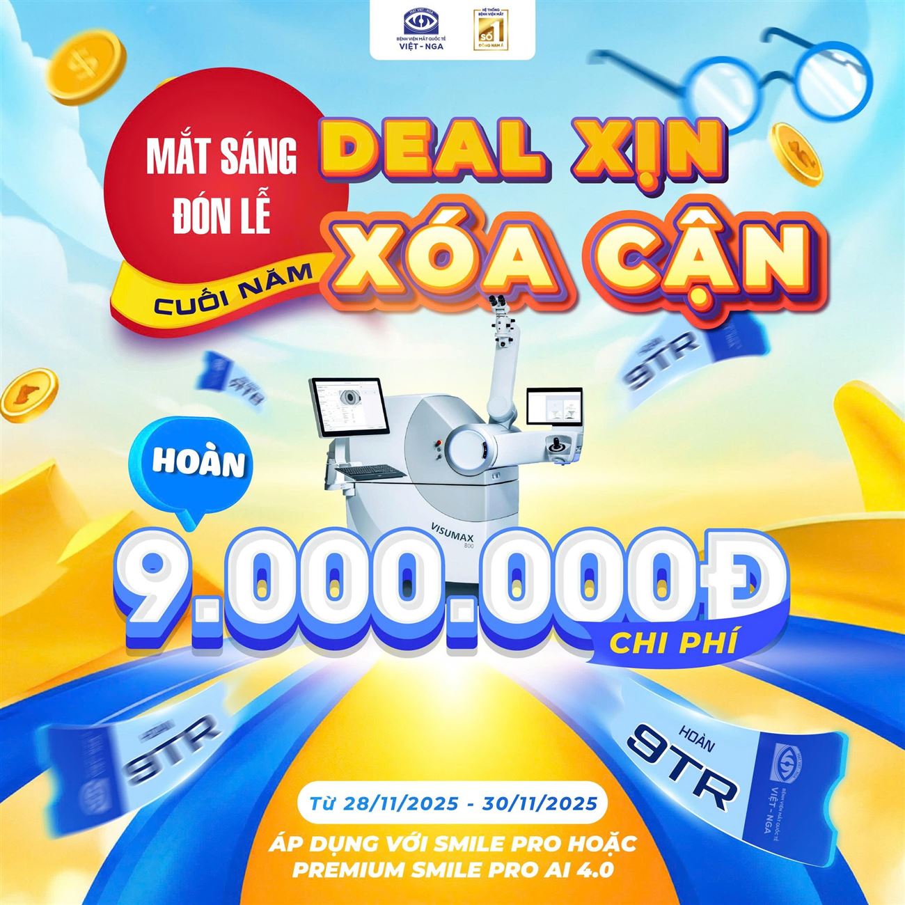 Mắt Việt – Nga ưu đãi đặc biệt trong 3 ngày: Hoàn ngay 9.000.000VNĐ khi xóa cận